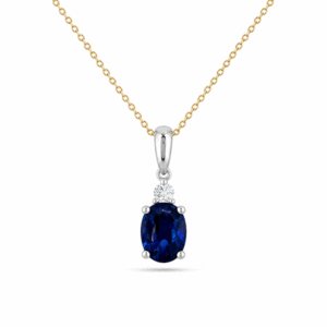 Oval Shaped Blue Sapphire & Canadian Diamond Pendant in Yellow and White Gold
