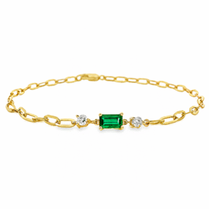 Emerald and Canadian Diamond Paperclip Chain Bracelet in Yellow Gold