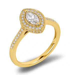 Marquise Shape Canadian Diamond Halo Engagement Ring in Yellow Gold