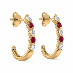Canadian Diamond and Ruby Hoop Earrings in Yellow Gold