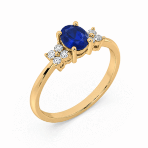 Oval Shaped 0.88 Carat Blue Sapphire and Canadian Diamond Accent Ring in 14K Yellow Gold