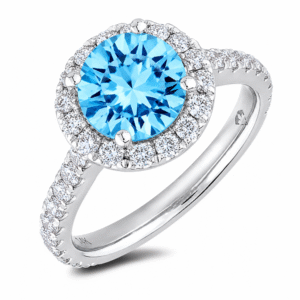 Blue Topaz 2.01 Carat and Diamond Halo Ring in 18K White Gold