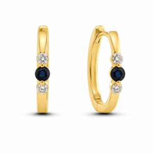 Blue Sapphire and Canadian Diamond Hoop Earrings in Yellow Gold