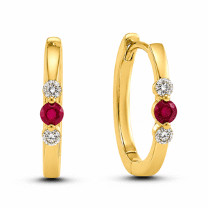 Ruby and Canadian Diamond Hoop Earrings in Yellow Gold