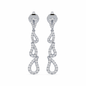 Art Deco Diamond Halo Dangle Drop Earrings in 18K White Gold