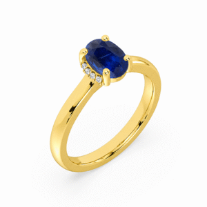 Blue Sapphire 1.34 Carat Ring with Diamond Hidden Detail in Yellow Gold