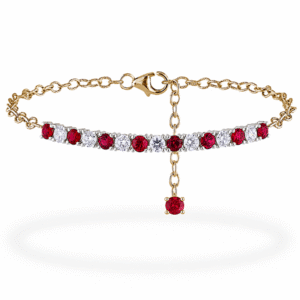 Canadian Diamond and Ruby Dainty Chain Bracelet in Yellow and White Gold