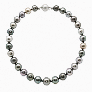 Tahitian Origin Black Pearl Strand Necklace with 18K White Gold Clasp