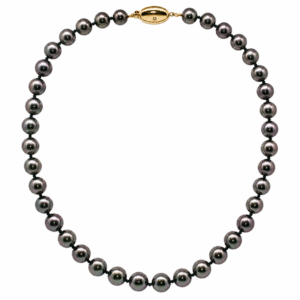 Tahitian Origin Black Pearl Strand Necklace with 18K Yellow Gold Clasp