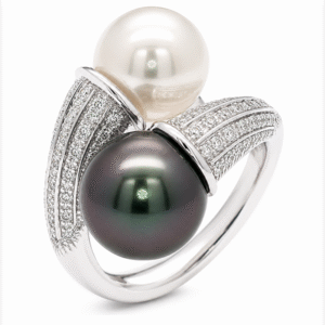 South Sea Origin Pearl and Diamond Bypass Ring in 18K White Gold