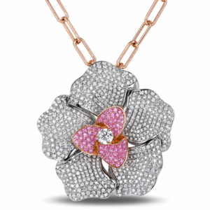 De Beers Forevermark Diamond & Pink Sapphire Flower Pendant in Paperclip Chain in 14K Gold