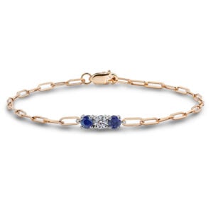 Blue Sapphire and Canadian Diamond with Paperclip Chain Bracelet in Yellow and White Gold