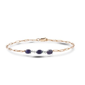 Canadian Diamond and Sapphires 0.83 Carat TW Dainty Chain Bracelet in Yellow and White Gold
