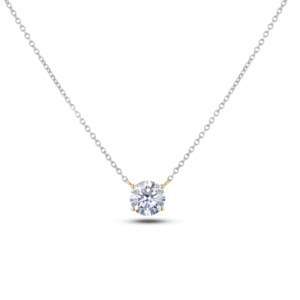 Solitaire Round Brilliant Cut Diamond Necklace in White and Yellow Gold