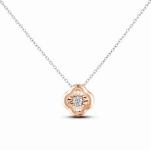 Floral Diamond Necklace in Sterling Silver and Rose Gold
