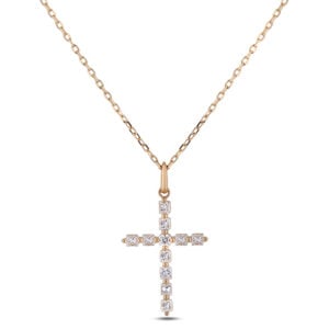 Princess Cut Canadian Diamond 1.12 Carat TW Cross Pendant in 14K Yellow Gold