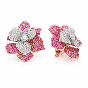 De Beers Forevermark Diamond & Pink Sapphire Flower Earrings in 14K Rose & White Gold