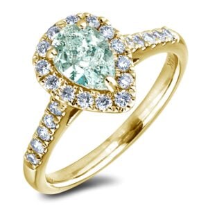 Pear Shaped Aquamarine 0.57 Carat and Canadian Diamond Ring in Yellow Gold