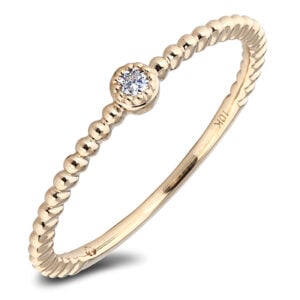 Solitaire Diamond Beaded Ring in Yellow Gold