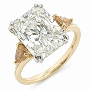 18K Yellow Gold 7.77 Carat TW GIA Trilogy Ring Accented with Fancy Vivid Yellow Diamonds