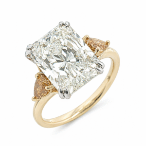 18K Yellow Gold 7.77 Carat TW GIA Trilogy Ring Accented with Fancy Vivid Yellow Diamonds