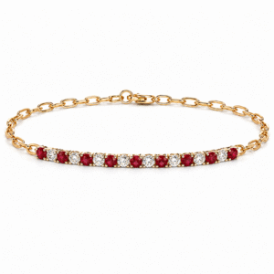 Canadian Diamond and Ruby 0.84 Carat TW Paperclip Chain Bracelet in Yellow Gold