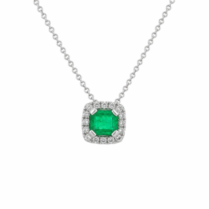 Emerald and Canadian Diamond Pendant in 18K White Gold