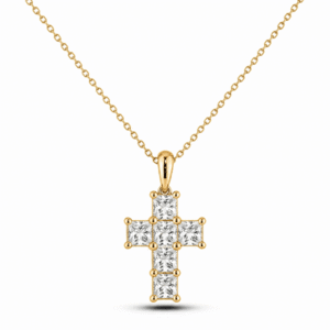 Princess Cut Canadian Diamond 0.75 Carat TW Cross Pendant in Yellow Gold