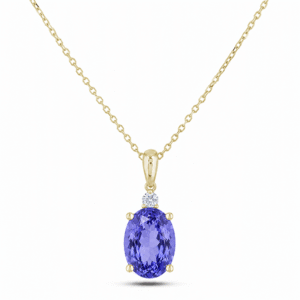 Oval Tanzanite and Canadian Diamond in Yellow Gold Pendant Necklace