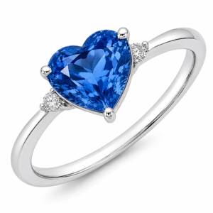 Heart Shaped 1.35 Carat Blue Sapphire and Canadian Diamond Three Stone Ring in White Gold