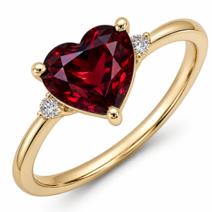 Madagascar Origin Rhodolite Garnet and Canadian Diamond Three Stone Ring in Yellow Gold