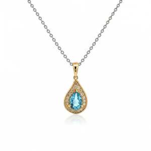 Canadian Diamond and Blue Topaz 0.71 Carat Pendant in Yellow Gold With Silver Chain