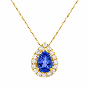 Canadian Diamond with Pear Shaped Blue Sapphire 1.15 Carat Pendant in Yellow Gold