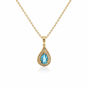 Canadian Diamond and Blue Topaz 0.71 Carat Pendant in Yellow Gold With Silver Chain