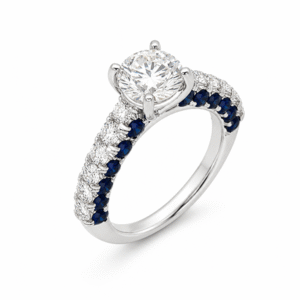 GIA Diamond and Blue Sapphire Double Halo in 18K White Gold
