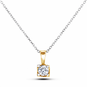 Classic Solitaire Diamond Pendant in Yellow Gold and Silver Chain