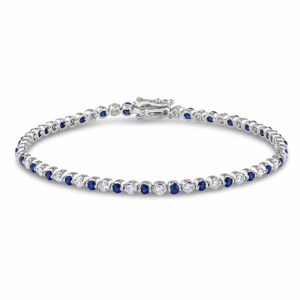 Blue Sapphire 1.23 Carat TW and Canadian Diamond Tennis Bracelet in White Gold