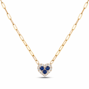 Blue Sapphire and Canadian Diamond Heart Necklace in Yellow Gold