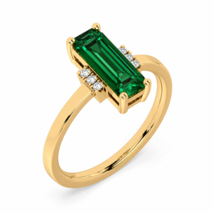 Emerald Cut 1.24 Carat Green Sapphire and Canadian Diamond Ring in Yellow Gold