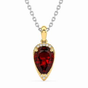 Pear Shaped 1.95 Carat Garnet and Canadian Diamond Pendant in Yellow Gold and Silver Chain