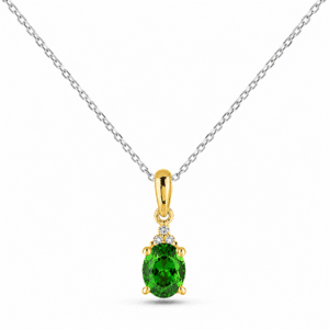 Green Sapphire & Canadian Diamond Pendant in Yellow Gold and Silver Chain