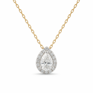GIA Pear Shaped Diamond Halo Pendant in 14K White and Yellow Gold 1.24 Carat TW