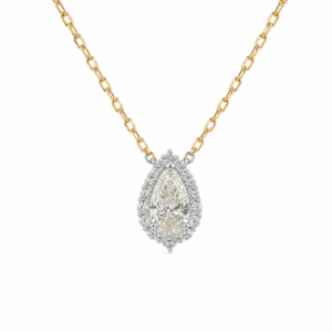 GIA Diamond Halo Necklace in 14K Yellow and White Gold 1.33 Carat TW
