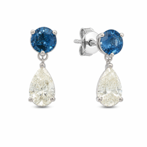 GIA 2.06 Carat TW Diamond and 1.77 Carat TW Blue Sapphire Dangle Earrings In 14K White Gold