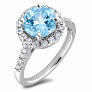 Blue Topaz 1.30 Carat and Diamond Halo Ring in 18K White Gold