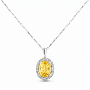 Canadian Diamond and 1.98 Carat Yellow Sapphire Halo Pendant in White Gold