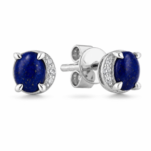 Lapis and Canadian Diamond Half Halo Stud Earrings in White Gold