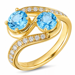 Blue Topaz and Diamond Infinity You and Me Ring in Yellow Gold