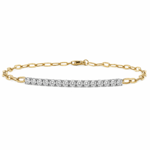 Canadian Diamond 1.03 Carat TW Paperclip Chain Bracelet in White and Yellow Gold