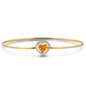 Ceylon Origin Yellow Sapphire and Canadian Diamond Halo Bangle In Yellow Gold
